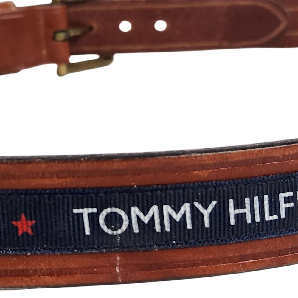 Tommy Hilfiger American Vintage Brown Leather Logo Belt 213210 Mens Size 34